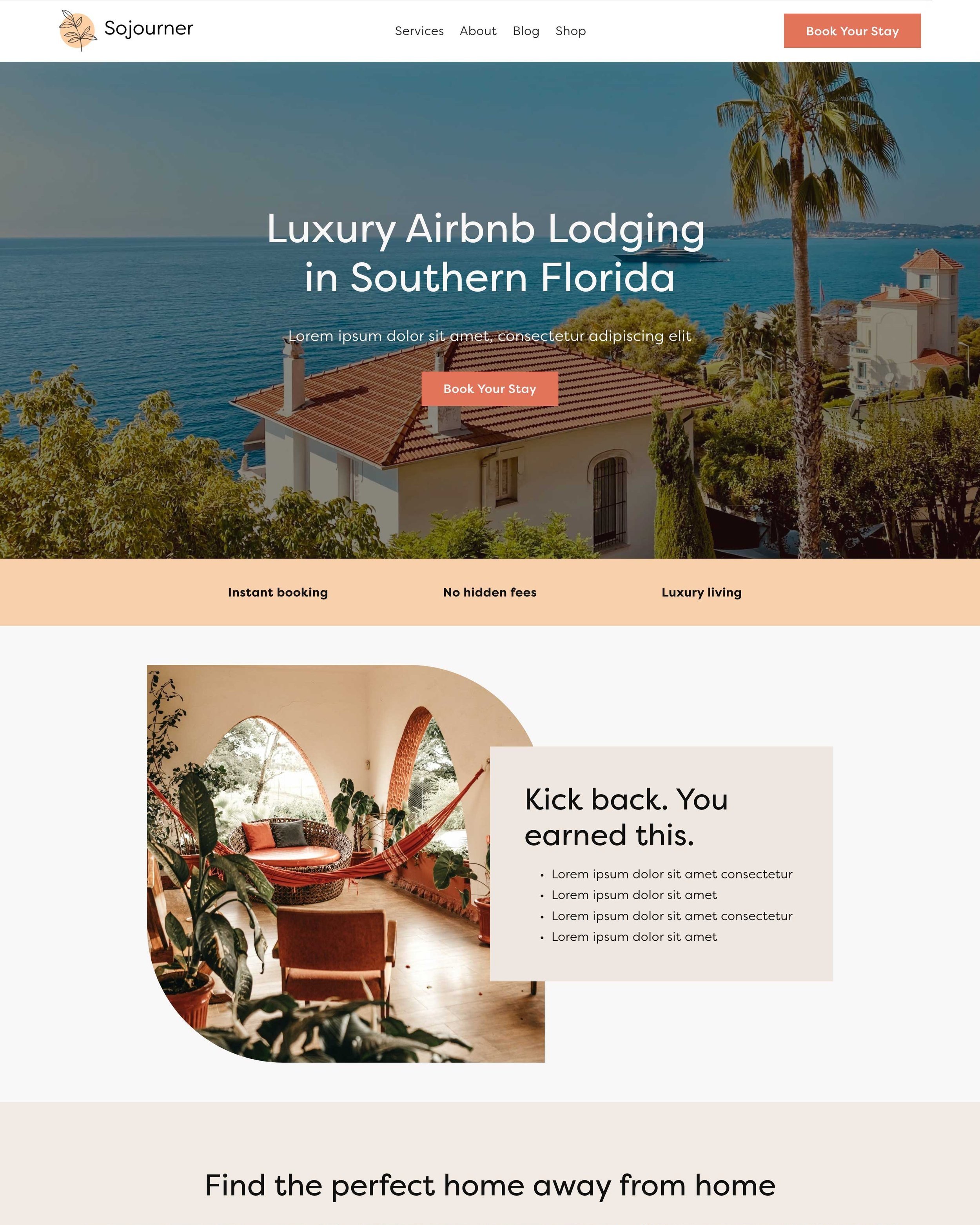 A light, modern, photo heavy website template to highlight vacation or rental properties