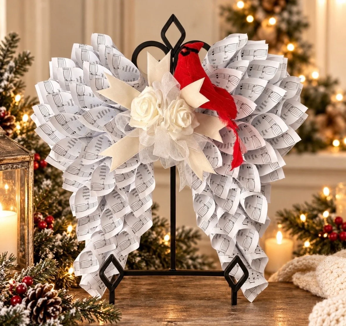 Angel Wings with 1 Cardinal (12"x12")