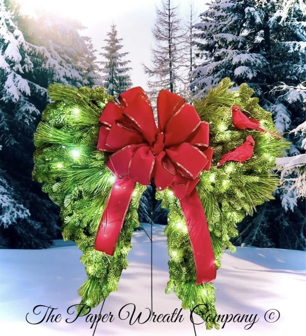 Premium  Fresh Evergreen Angel wings with solar lights