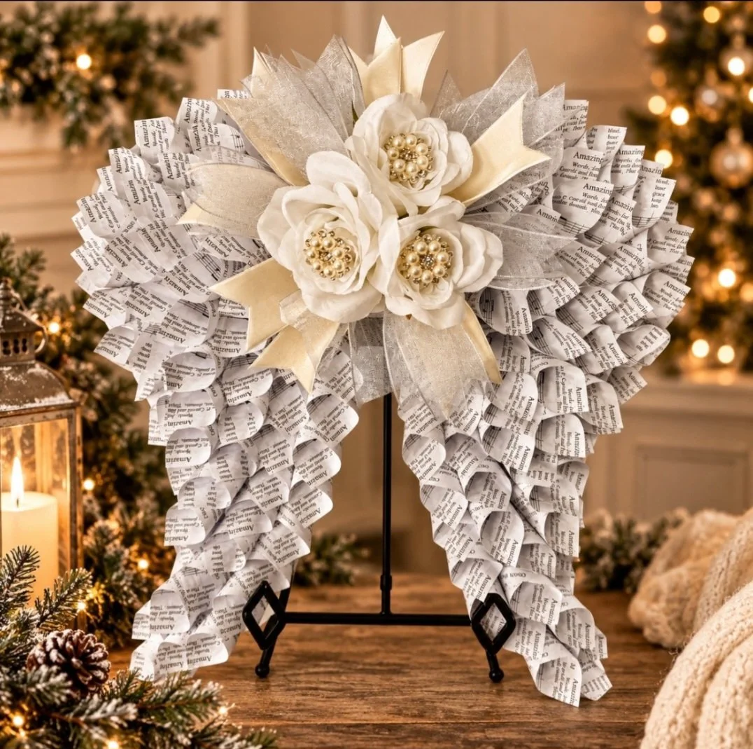 Angel Wings (12"x12") With embellished flowers