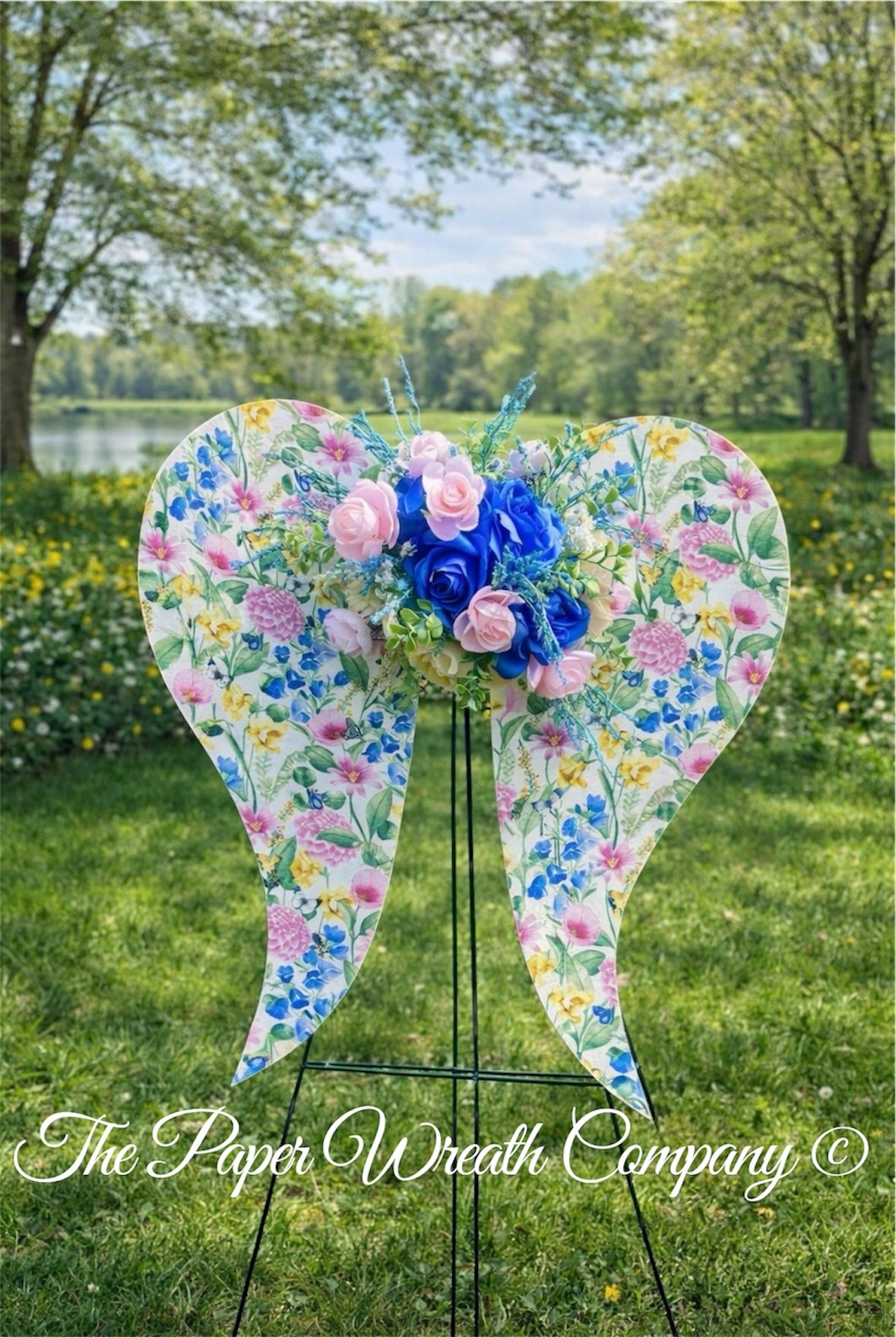 24x24 Cemetery Angel wings Spring Wreath