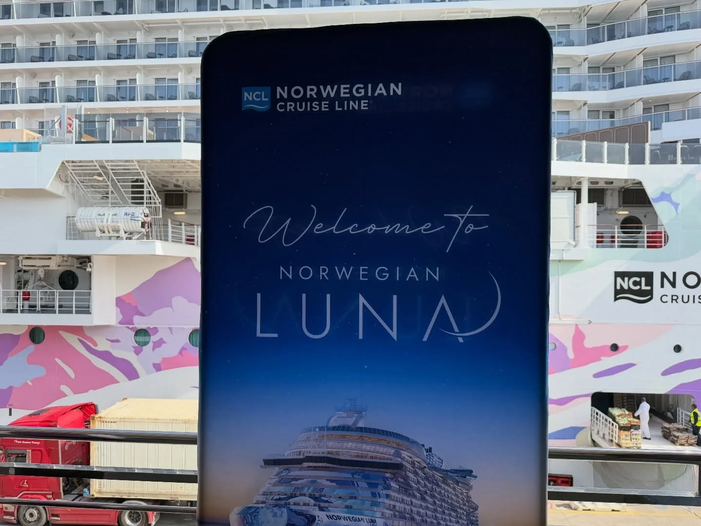 Good morning Norwegian Luna 🛳️ Excited to sail on the newest cruise ship in the world as we cross the Atlantic to Miami! #NCL #NorwrgianLuna #freestyletravelers