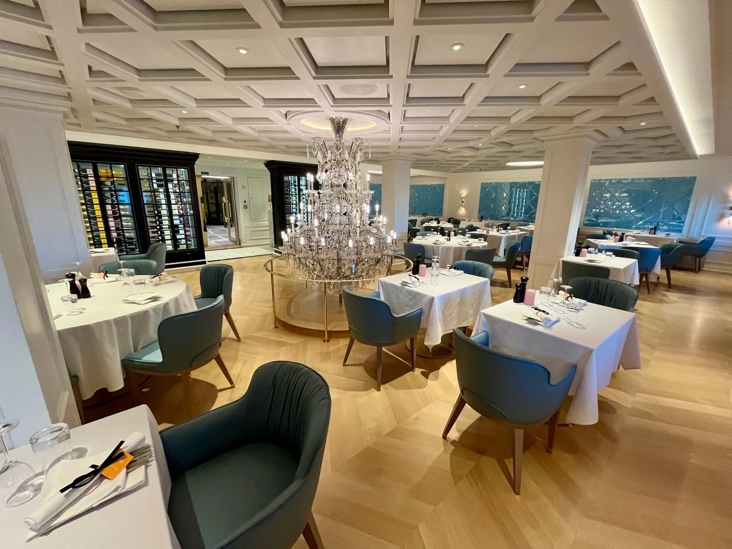 Dinner at Le Bistro onboard Norwegian Luna 🛳️ Goat Cheese Croquette Salad, Braised Shank &amp; Roasted Lamb Chop, Filet of Beef, and Dessert Cheese Plate. Veuve Clicquot is available at Le Bistro and included in the new Free at Sea Plus package, but