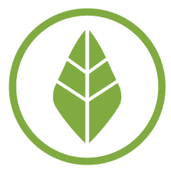 Icono de una hoja verde dentro de un círculo, símbolo de ecología.