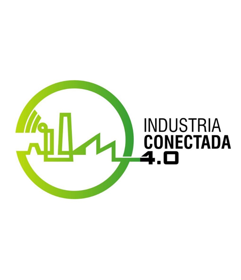 Logotipo de la Industria Conectada 4.0, con un ícono de planta industrial