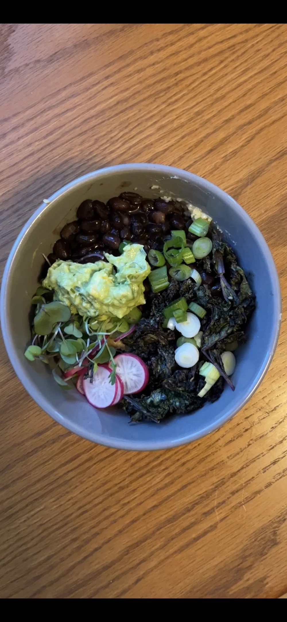 black bean, guacamole, polenta bowl