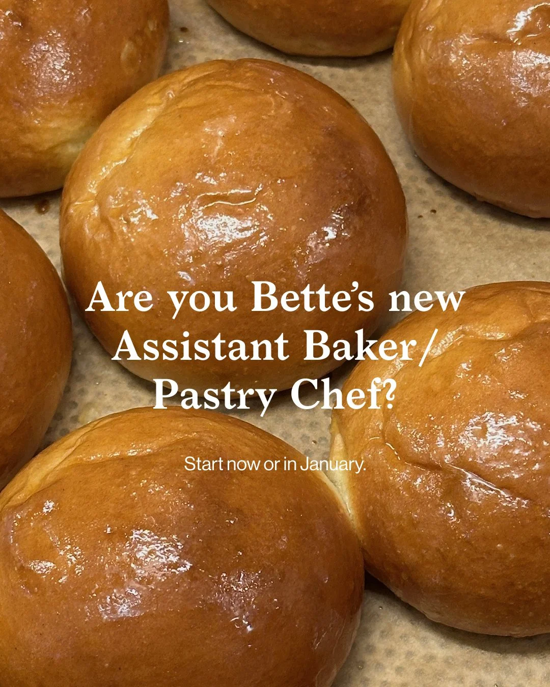 We&rsquo;re hiring! 🥐� Bette Caf&eacute; is looking for a part-time Assistant Baker / Pastry Chef to join our growing team &mdash; start now or in January.⁠
You&rsquo;ll be part of our kitchen production, assisting with pastries, bread and focaccia,