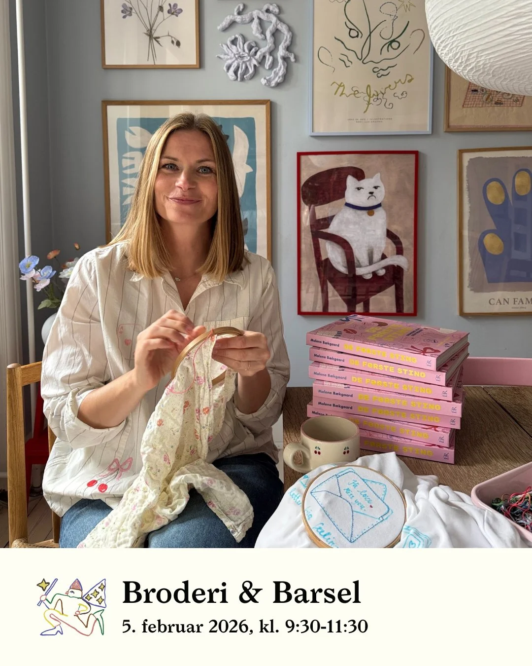 🪡 Workshop hos Bette 🪡⁠
⁠
Kom med til en inspirerende broderi-workshop med Malene B&aelig;kgaard, forfatter til &ldquo;De f&oslash;rste sting &ndash; broderi for begyndere&rdquo;.⁠
⁠
L&aelig;r at d&aelig;kke pletter, reparere sm&aring; huller og gi