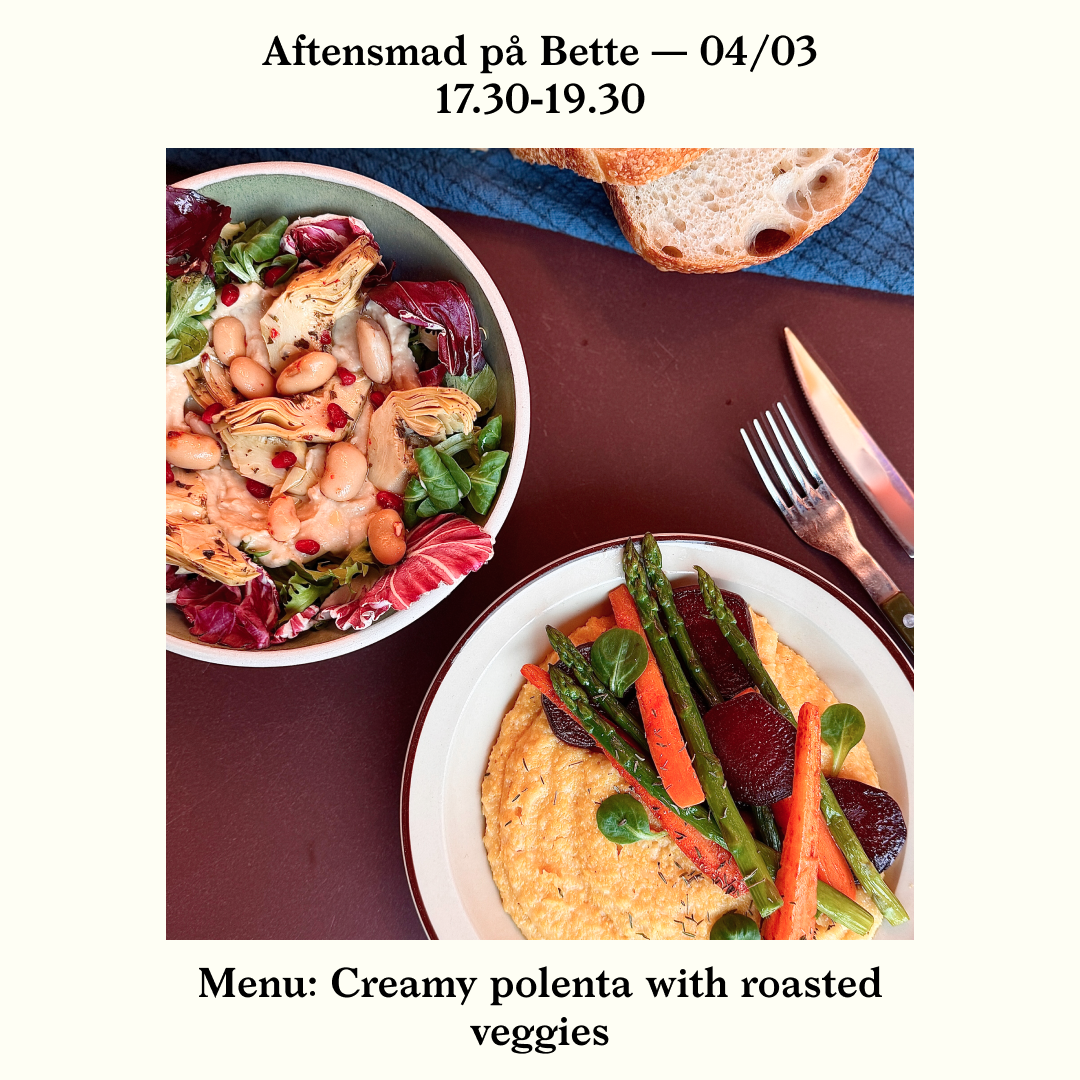 Bettes Aftensmad: Creamy polenta with roasted vegetables