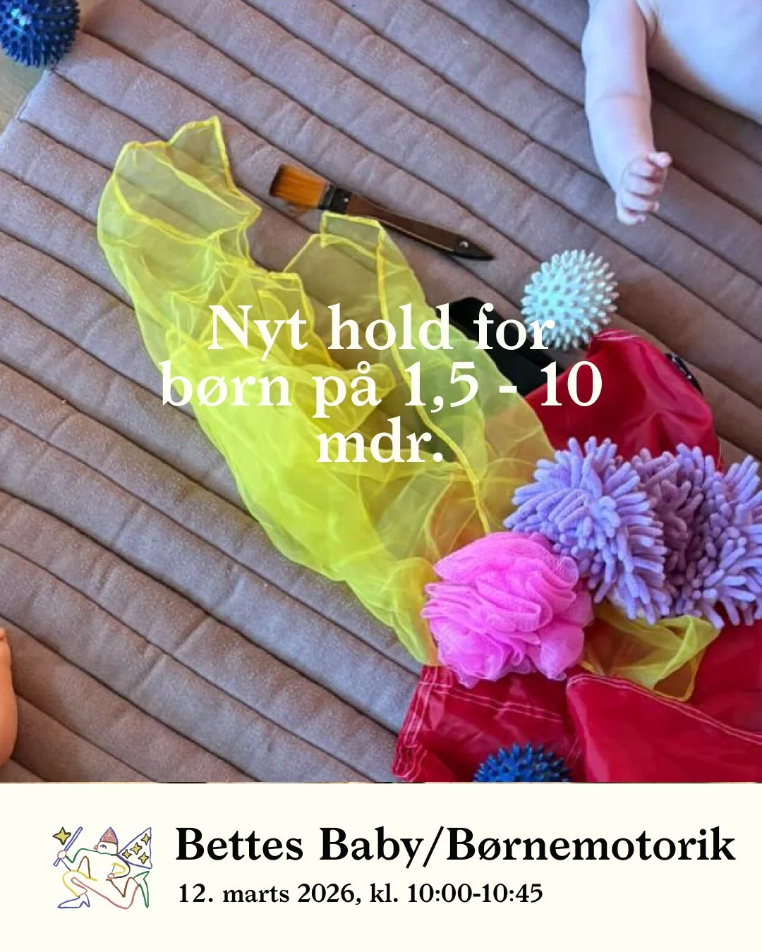 Vil du styrke din babys motorik, nysgerrighed og sanser &ndash; p&aring; en tryg og n&aelig;rv&aelig;rende m&aring;de?⁠
⁠
Vi pr&oslash;ver et nyt hold i babymotorik for b&oslash;rn fra 1,5 til 10 m&aring;neder ✨⁠
Her arbejder vi med de tre prim&aelig