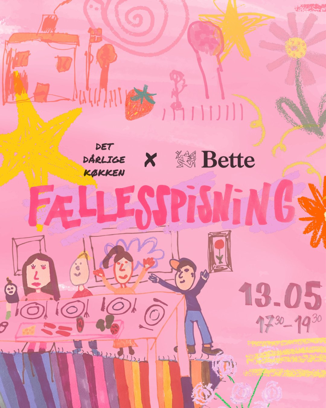 Vi har sat to borde sammen 🌸⁠
⁠
Det D&aring;rlige K&oslash;kken g&aelig;ster Bette Caf&eacute; den 13. maj til en aften med f&aelig;llesspisning, overskudsmad og godt selskab. Vi laver mad af r&aring;varer, der ellers ville g&aring; til spilde &mdas