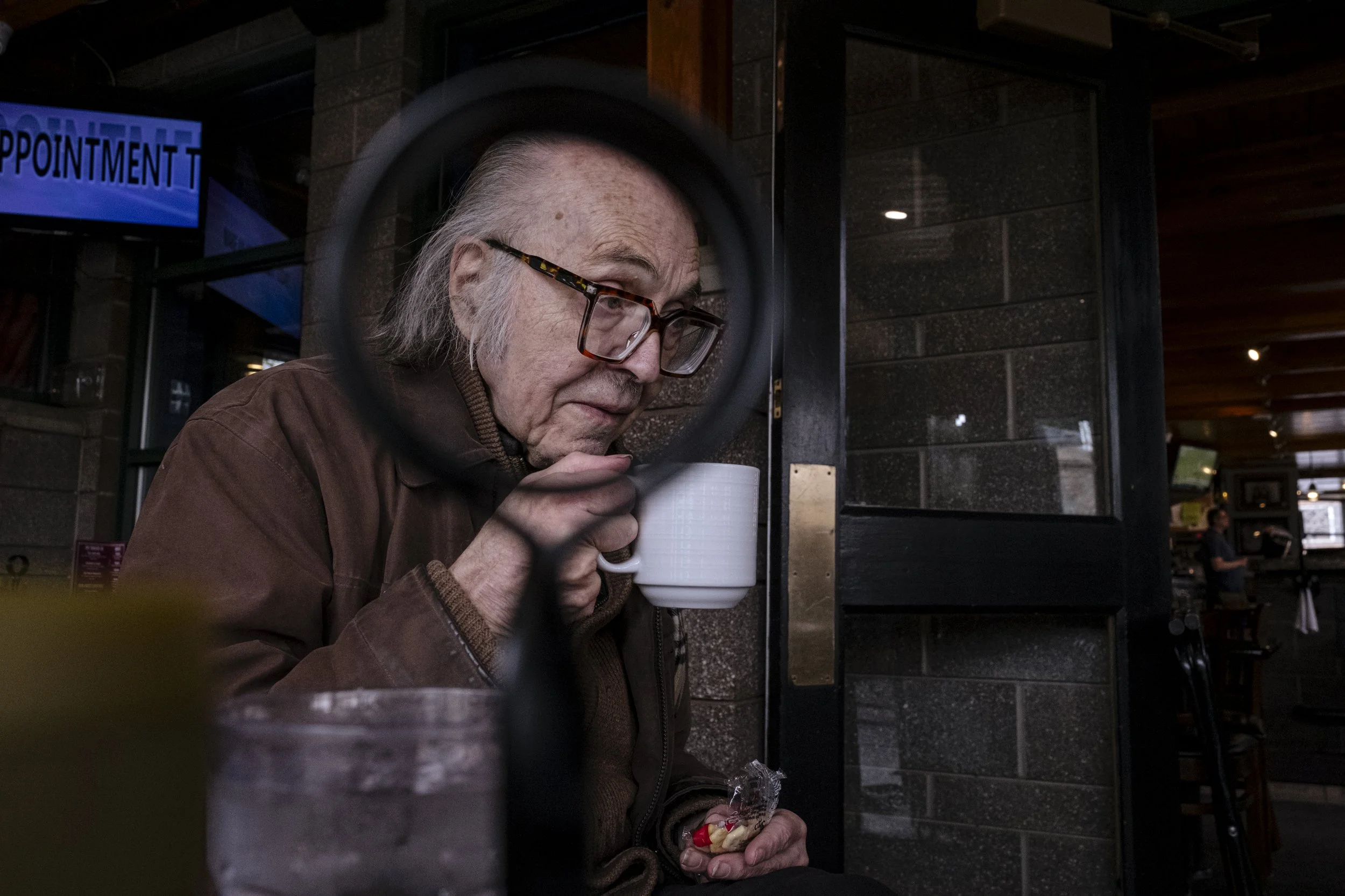 Nowak begins his afternoon at the Iron Horse Bar and Grill on April 13, 2026.   Nowak wakes up around 12:00 or 1:00 most days, and he starts most mornings at the Iron Horse to enjoy a breakfast of saltines and coffee.