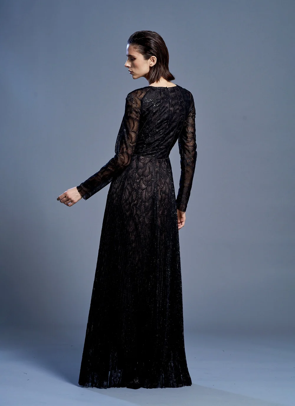 Black Lace Pleated Dress — VERDAVAINNE 