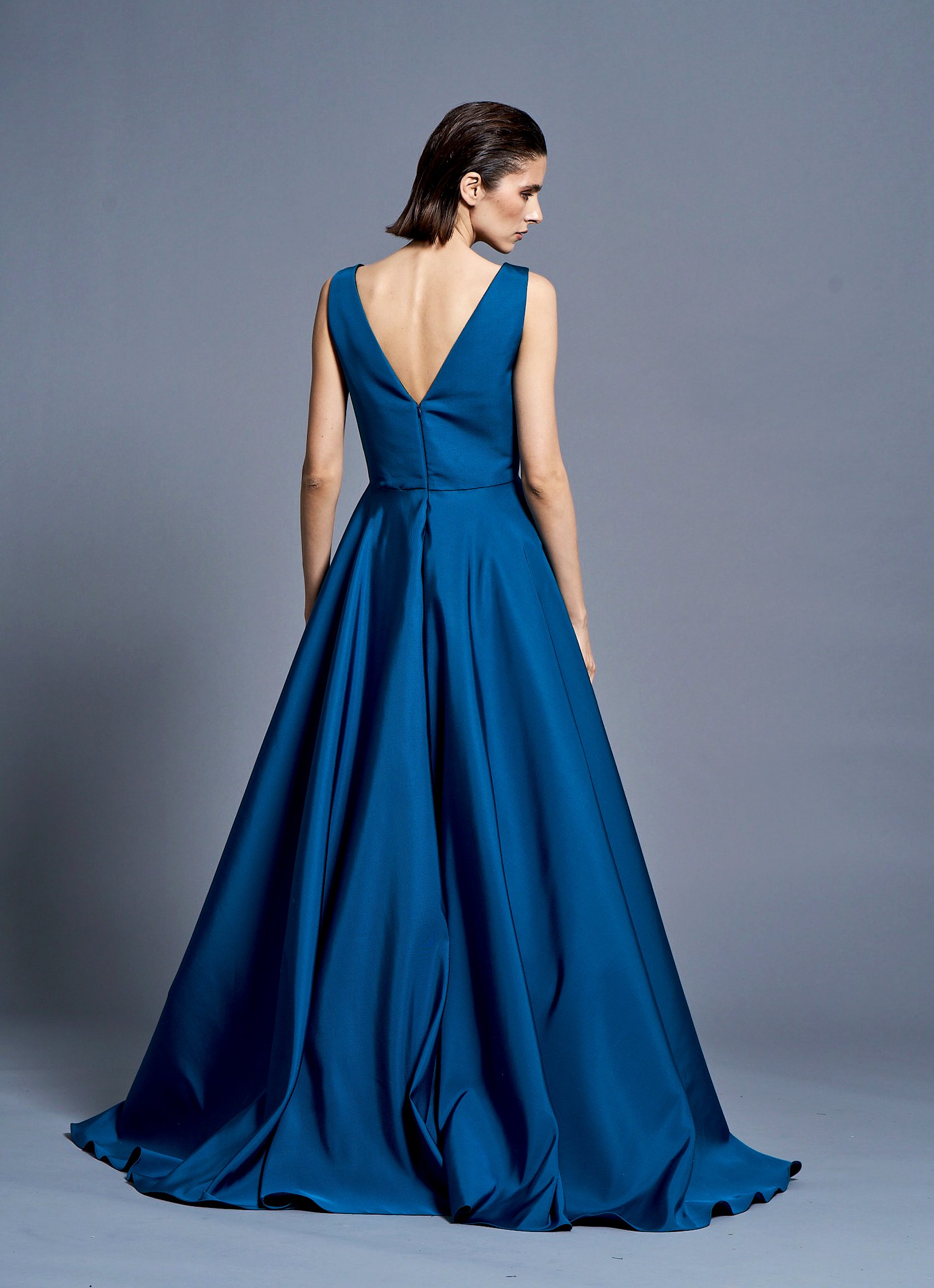 Simple Blue Satin Mermaid V-neck Long Prom Dress MP687 | Musebridals