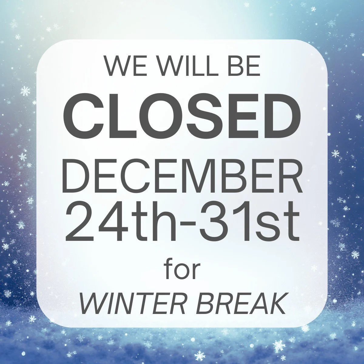 We&rsquo;ll be closed December 24th&ndash;31st for some holiday celebrating!
We&rsquo;ll miss our sweet customers, but we hope you enjoy every festive moment. 🎄🎁
See you for the first scoops of the new year! 🍨🥳

#HappyHolidays #MerryChristmas #Ha