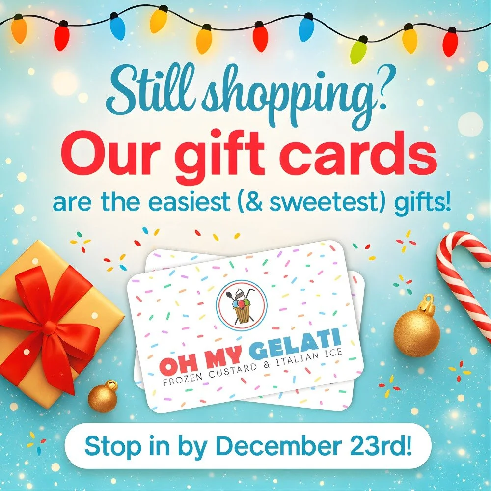 Still shopping? 🎁 ✨
Our gift cards are the easiest (&amp; sweetest!) gifts or stocking stuffers!
Stop by before our holiday break (Dec 24-31) to grab yours! 🍨❄️