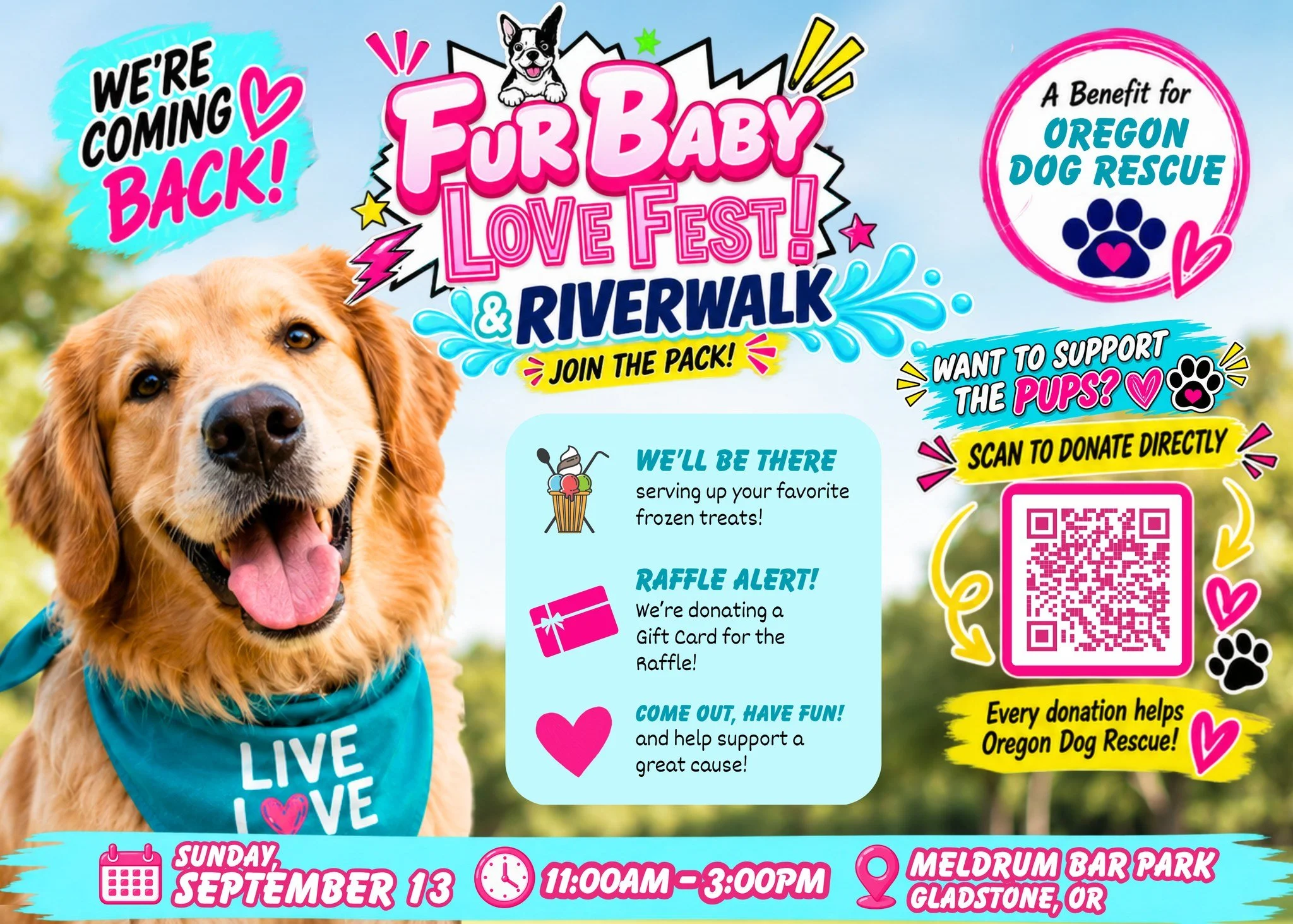 🐾 We're one week away from Fur Baby Love Fest + RiverWalk! 💕

We&rsquo;ll be back at Meldrum Bar Park next Sunday serving up your favorite frozen treats, and we can&rsquo;t wait to see you and your pups! 🐶🍦

🐾 JOIN OUR PACK! 🐾
Planning to parti