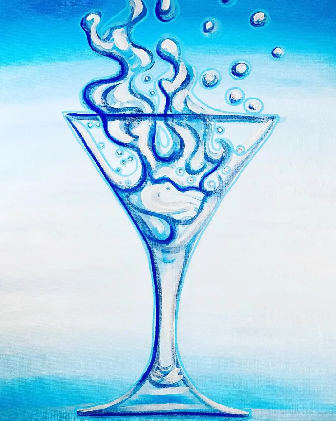 Martini splash painting by Lynda Edwards of Art & Asanas, inspired by Amy Roth's Clean Martini Splash photo.
