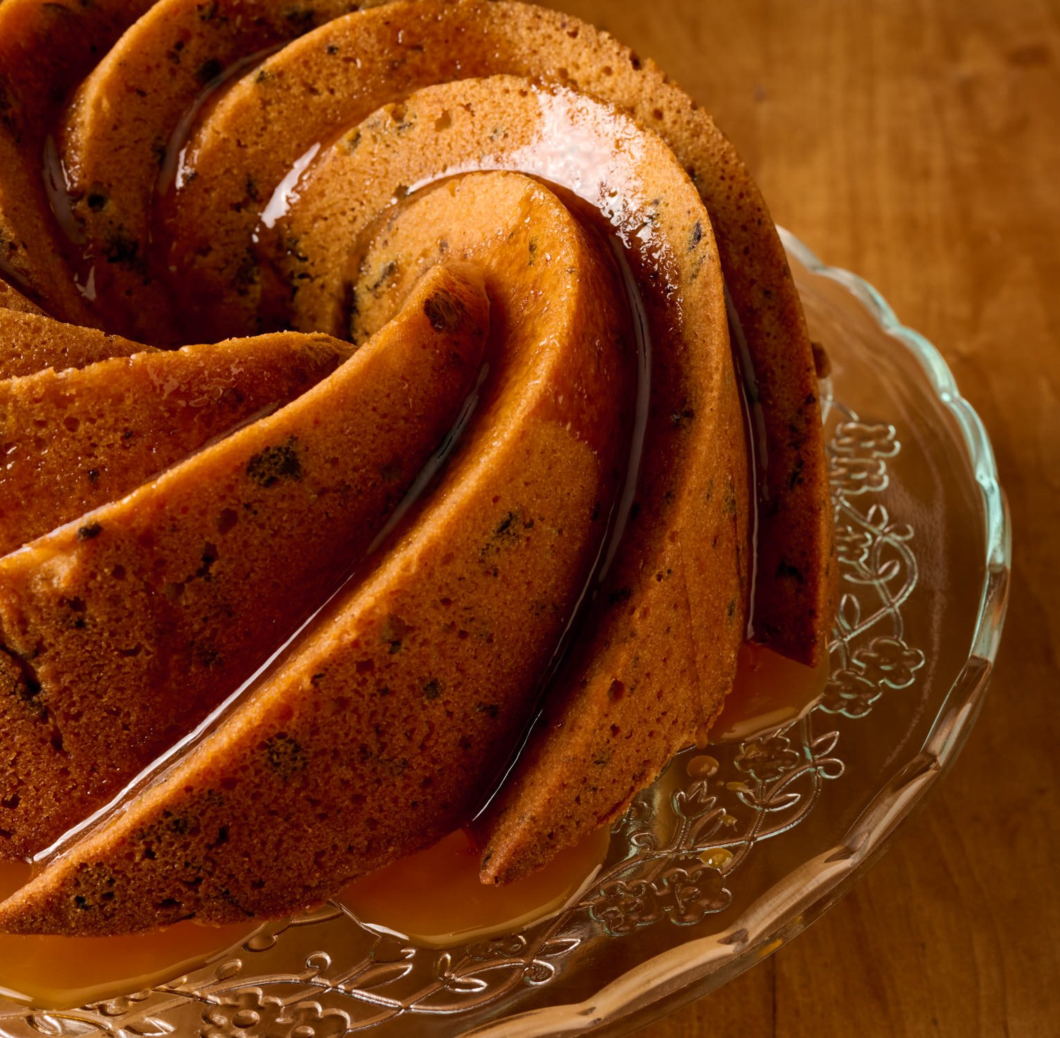 Chocolate Chip Pound Cake with Caramel Glaze
