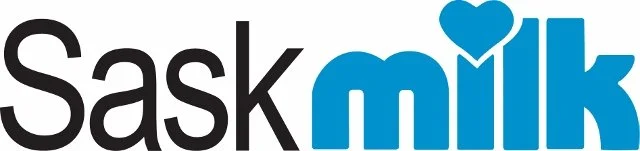 The Saskatchewan Milk logo featuring the word 'Sask' in black and 'milk' in blue with a heart-shaped dot over the letter 'i'.
