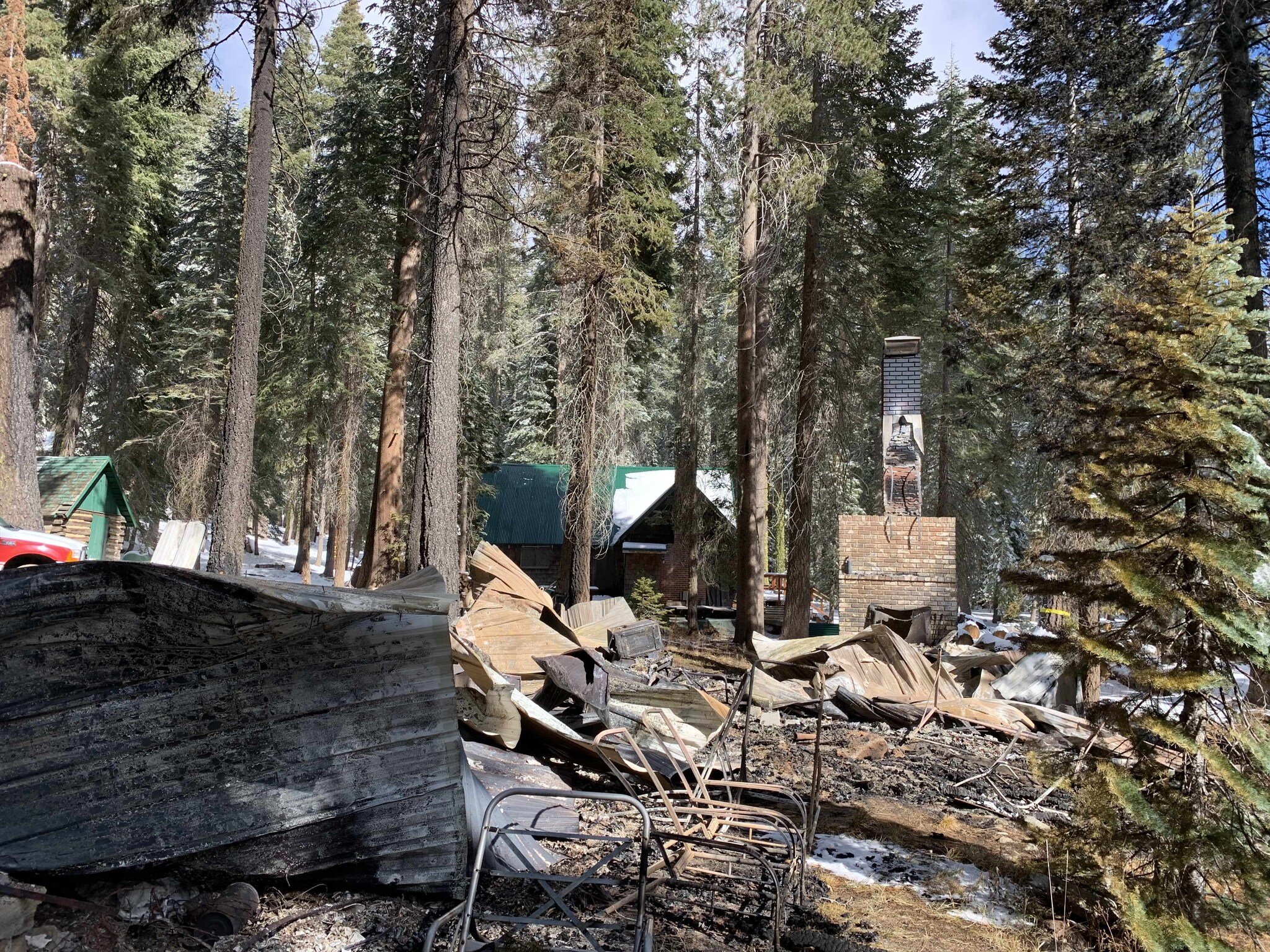Thursday morning (November 3) your Huntington Lake Volunteer Fire Department and CalFire were dispatched to a structure fire in the Idylwilde Tract.  We arrived at scene to find a cabin that caught fire last night and burned throughout the night only