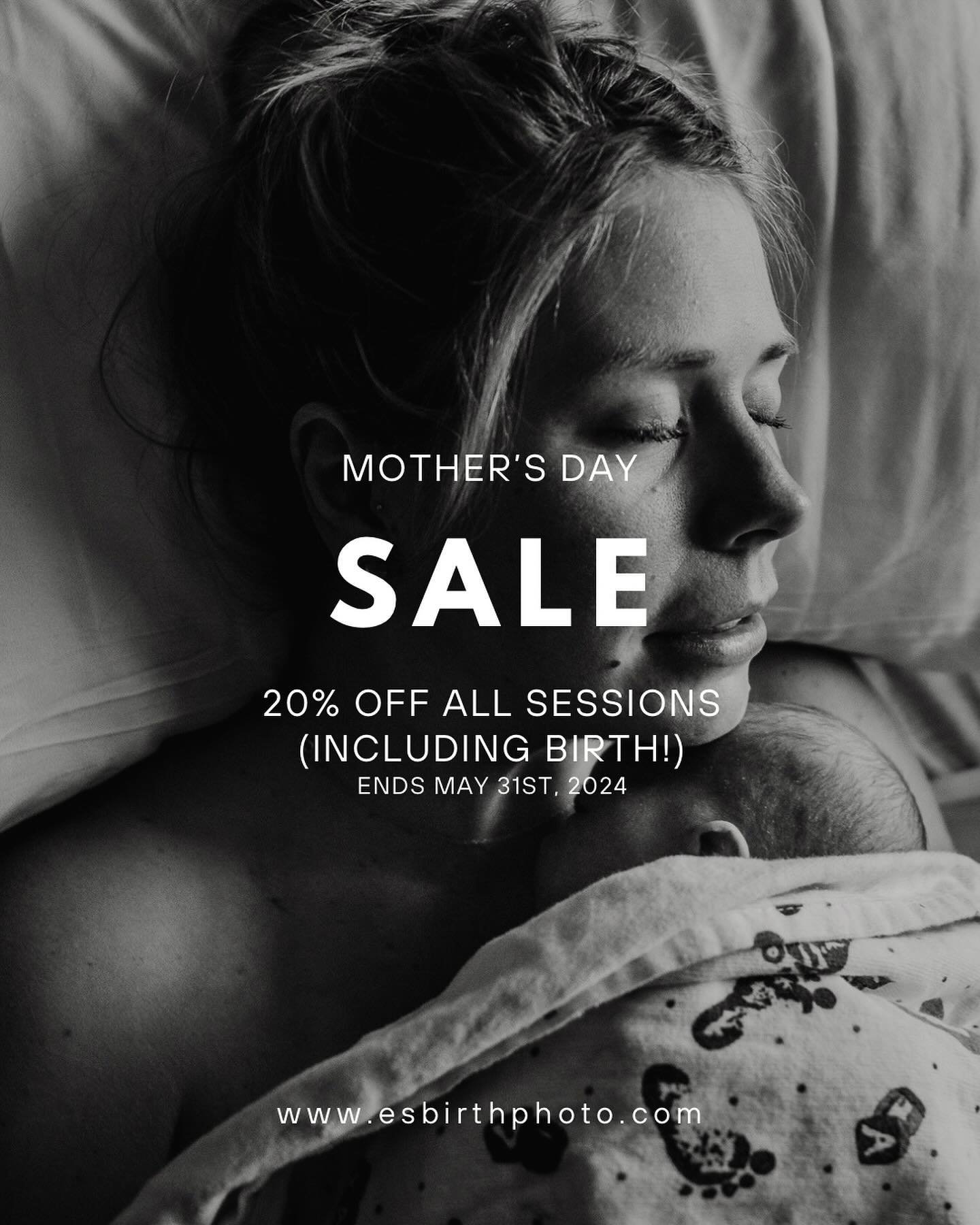 Happy Mother&rsquo;s Day! It&rsquo;s time for my biggest sale of the year to celebrate all the moms and moms-to-be! 🎉

20% off your entire contract now until May 31st
(ALL SESSIONS- yes, including BIRTH!)

My birth calendar is starting to book up he