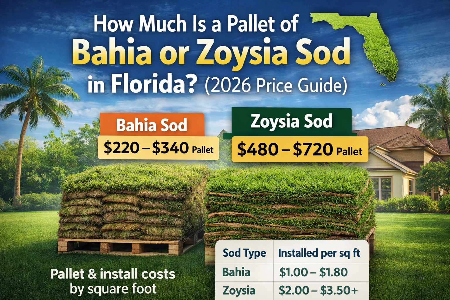 How Much Is a Pallet of Bahia or Zoysia Sod in Florida? (2026 Price Guide)