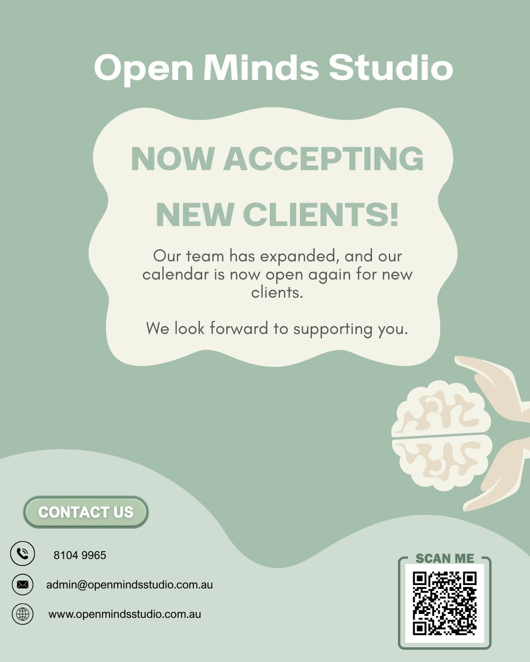 As our team grows, so does our ability to support our community. 

We&rsquo;re excited to be taking new clients again and would love to support your journey. 

Please reach out if you have any questions ☀