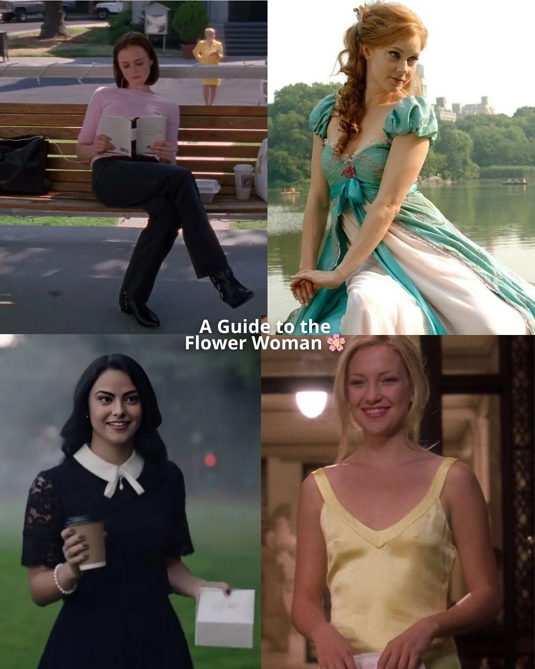 Comment ’roots’ for a link to our style roots guides 
First page credits:
Top left: Gilmore Girls, Warner Bros. Television (2000-2006)
Top right: Enchanted, Walt Disney Studios (2007)
Bottom left: Riverdale, Warner Bros Relevision (2017-
