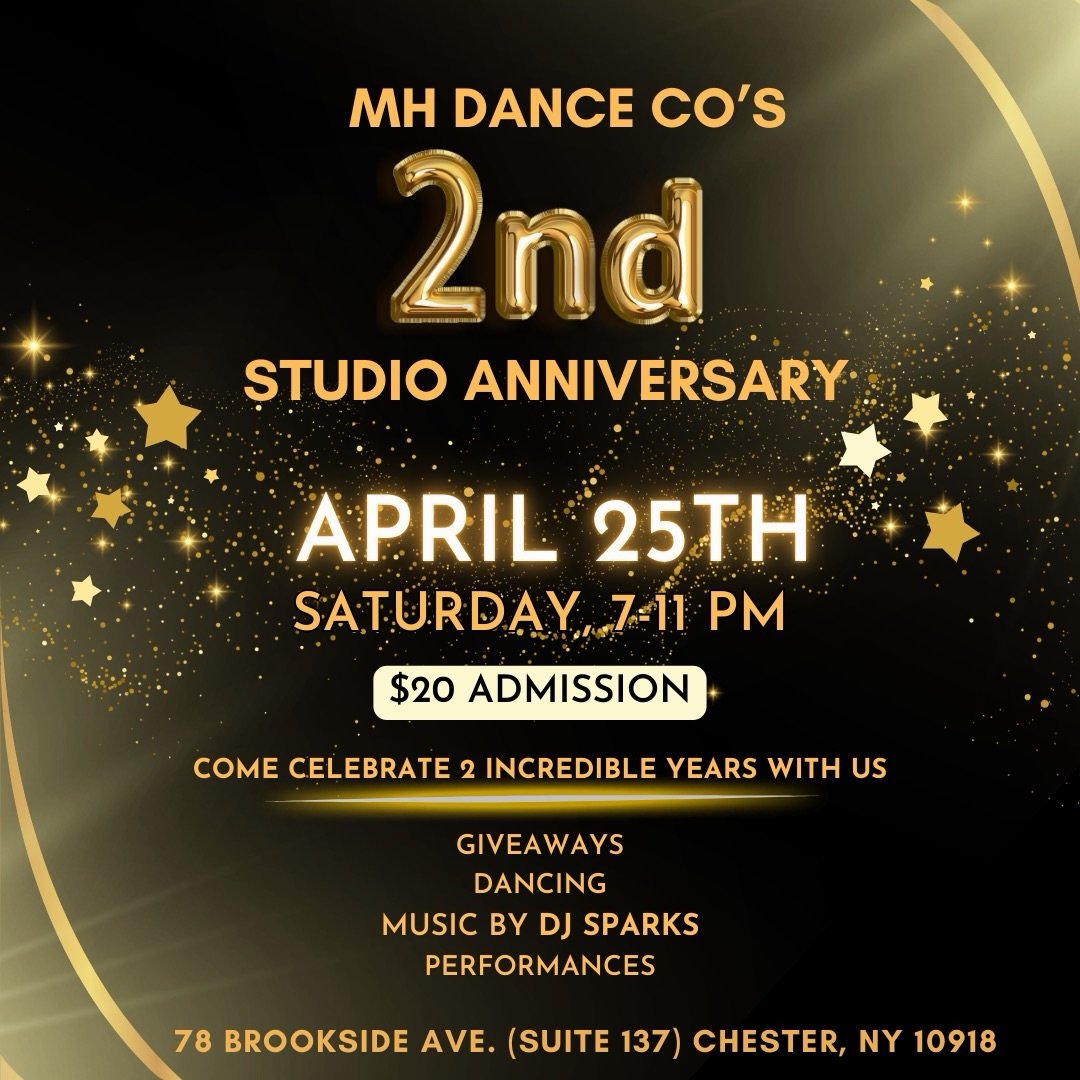 Who&rsquo;s ready for our 2 year studio anniversary⁉️

Come join us for an amazing night of giveaways, social dancing, performances, and more!

The night kicks off with an open level partner work class at 7pm, and party begins immediately afterwards!