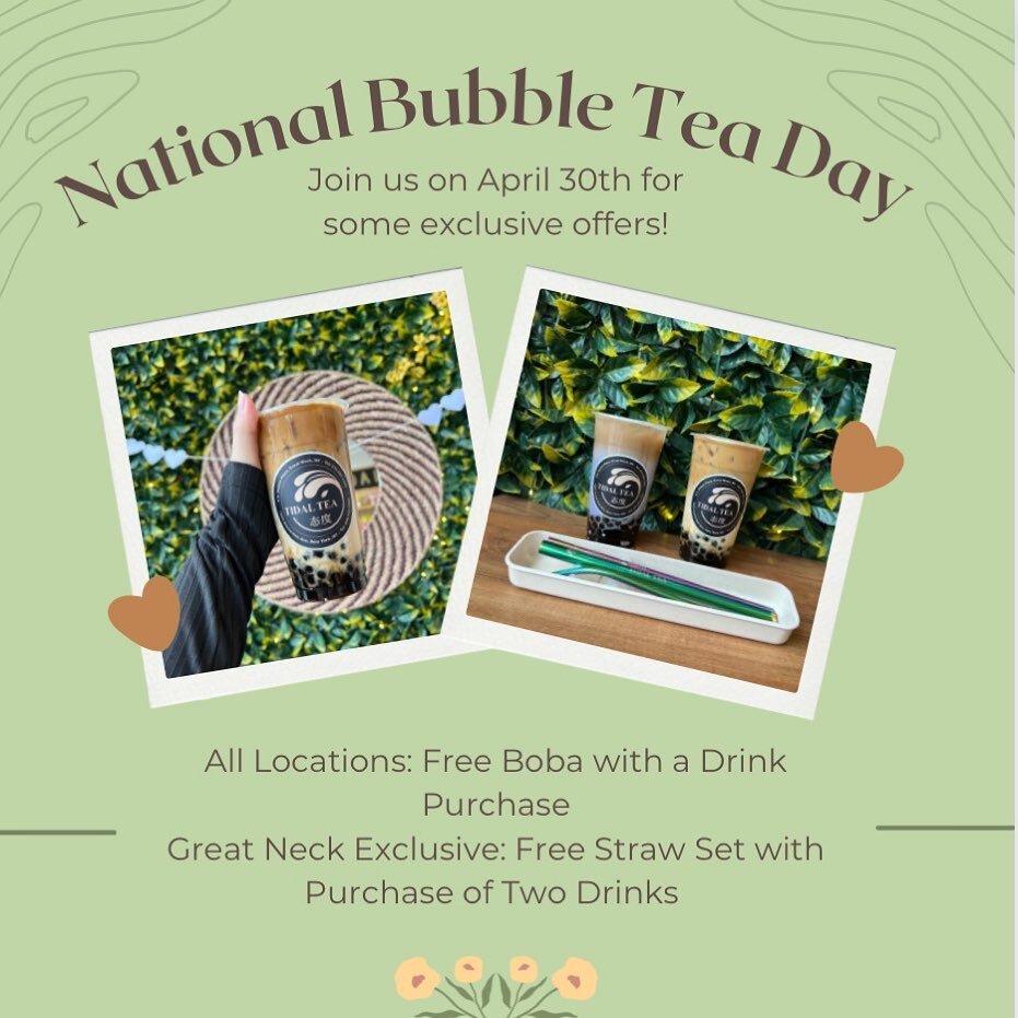 Happy National Bubble Tea Day 🧋🎊🫶! We&rsquo;ve been honored to be part of the Harlem and Great Neck communities and can&rsquo;t wait to celebrate with everyone tomorrow! Stop by any of our three locations tomorrow on April 30th for FREE tapioca wi