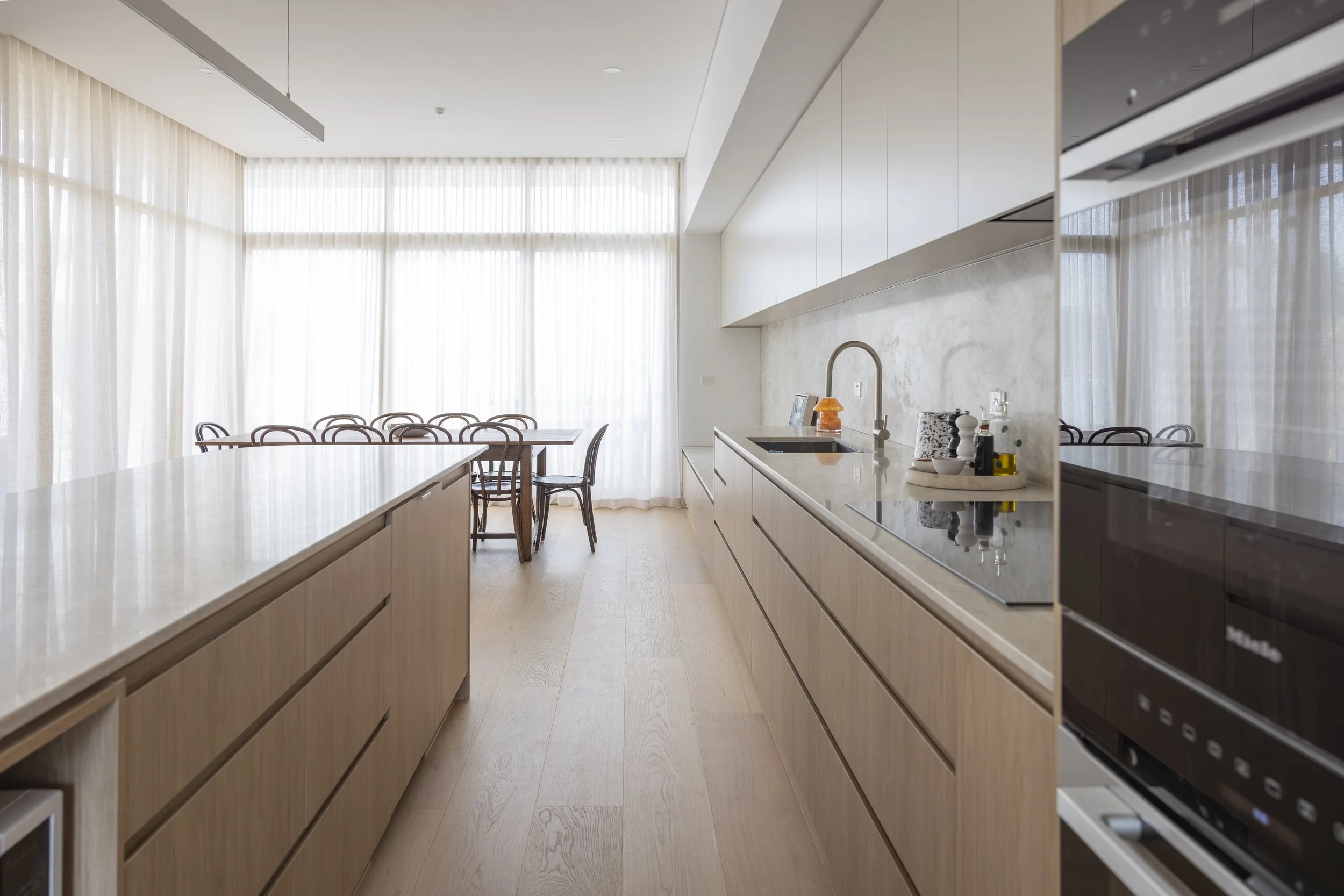 A kitchen and dining table