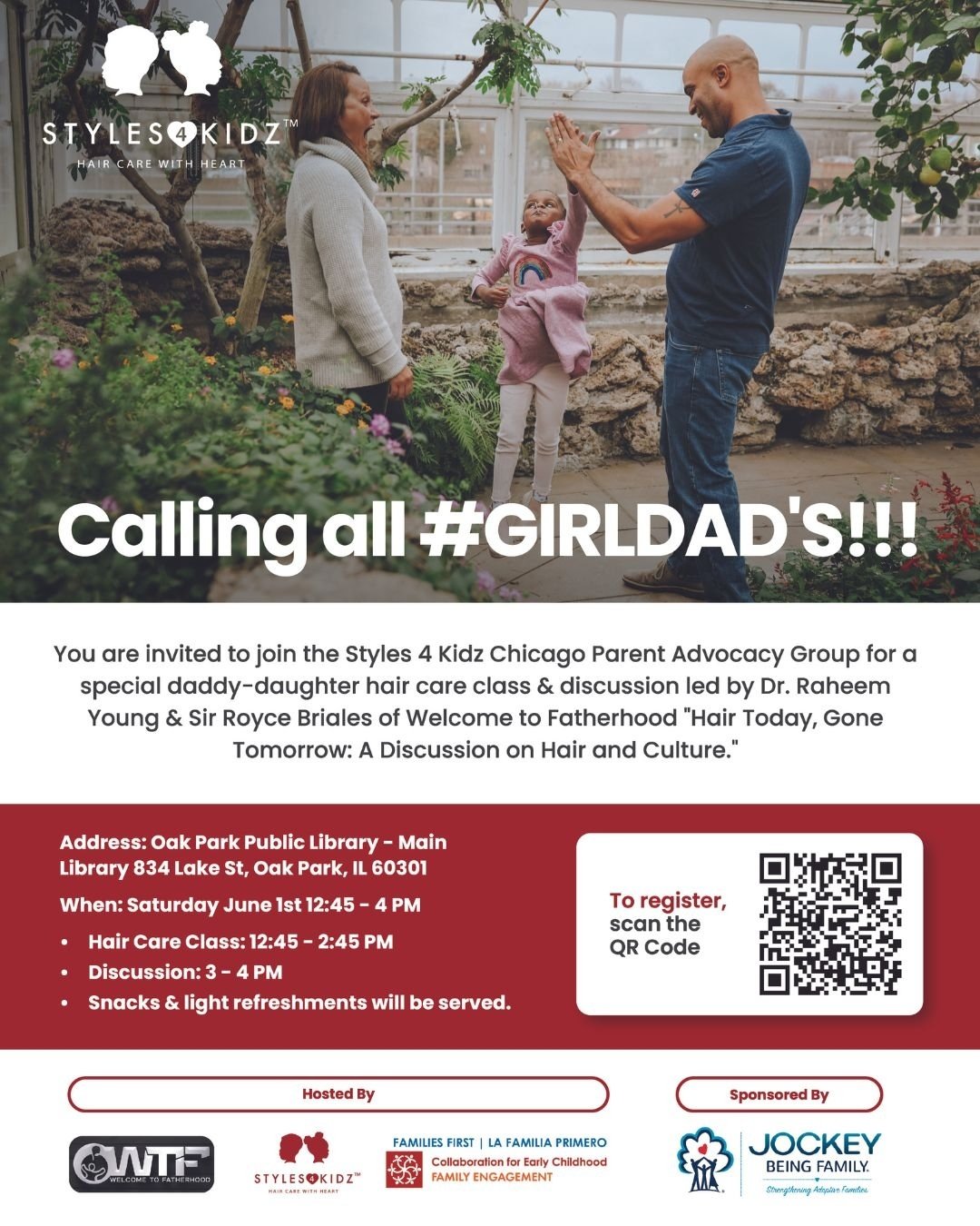 🚨 Calling all #GirlDads in Chicago! 🚨 Join us for an unforgettable event hosted by Styles 4 Kidz Chicago Parent Advocacy Group!

Get ready for a special daddy-daughter hair care class and engaging discussion led by the inspiring Dr. Raheem Young &a