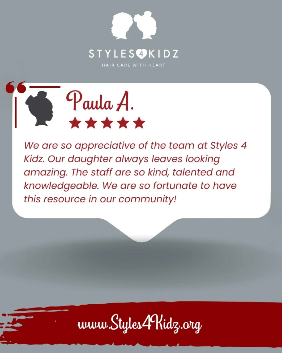 ✨ Grateful for Styles 4 Kidz! ✨

This heartfelt review warms our hearts. 💛 Kind, talented, and knowledgeable staff ensure every child leaves feeling amazing and confident.

Styles 4 Kidz is proud to be a trusted resource in the community, empowering