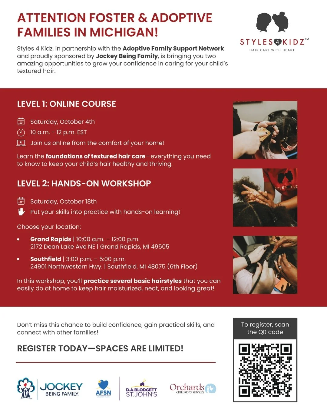 Michigan foster &amp; adoptive families, this one&rsquo;s for you! 🌟

Join Styles 4 Kidz for a special two-part opportunity to grow confidence in caring for your child&rsquo;s textured hair. 💜 From learning the basics online to hands-on practice in