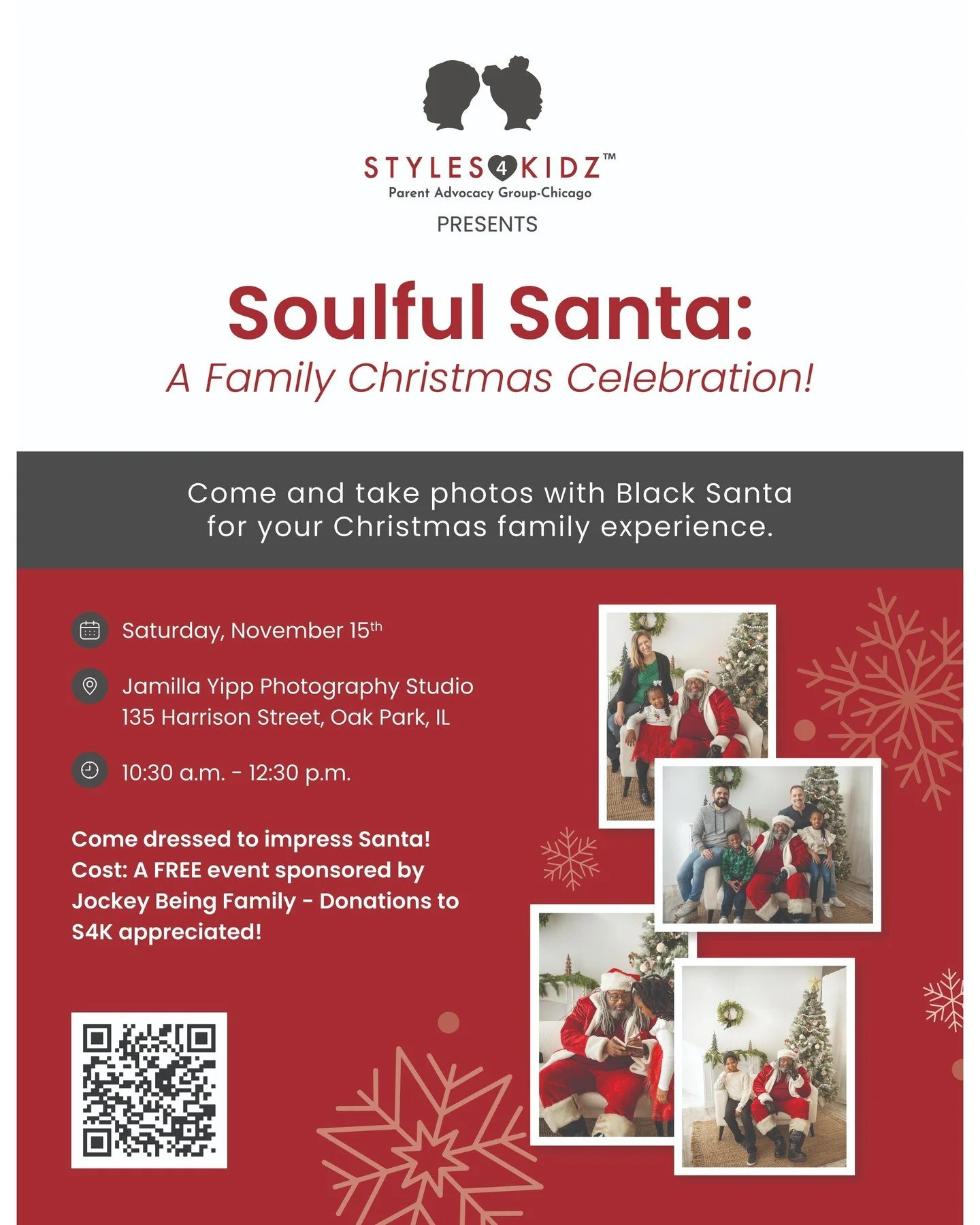 The most joyful season is almost here! Join Styles 4 Kidz for Soulful Santa: A Family Christmas Celebration, where families can take photos with Black Santa, enjoy the holiday spirit, and create beautiful memories together. 🎅🏾✨ 

📅 Saturday, Novem