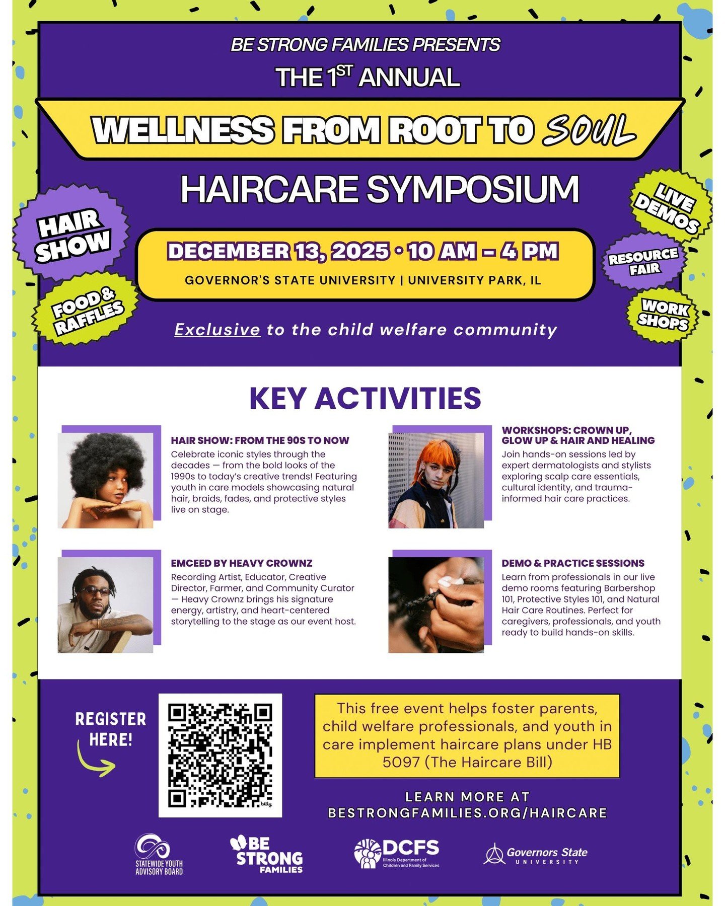 Wellness from Root to Soul 💜

Join us for the 1st Annual Haircare Symposium, a day of workshops, demos, and celebration designed exclusively for the child welfare community. From scalp care to styling, this event centers hair, culture, and healing. 
