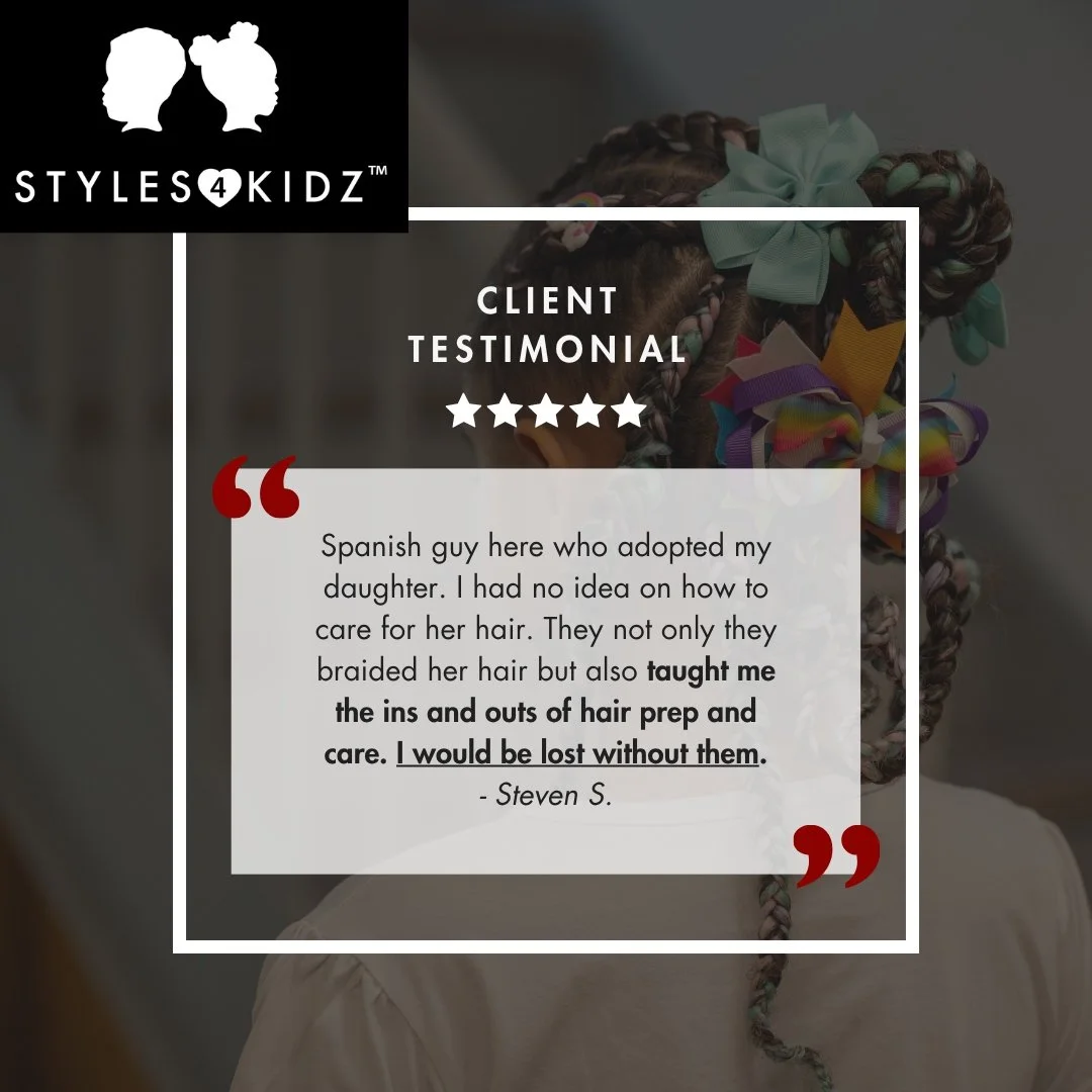 For adoptive parents, the learning curve can feel steep&mdash;but you don't have to navigate it alone. We take pride in teaching the "ins and outs" so every parent feels equipped to care for their child's unique hair type.
#Styles4Kidz #tra
