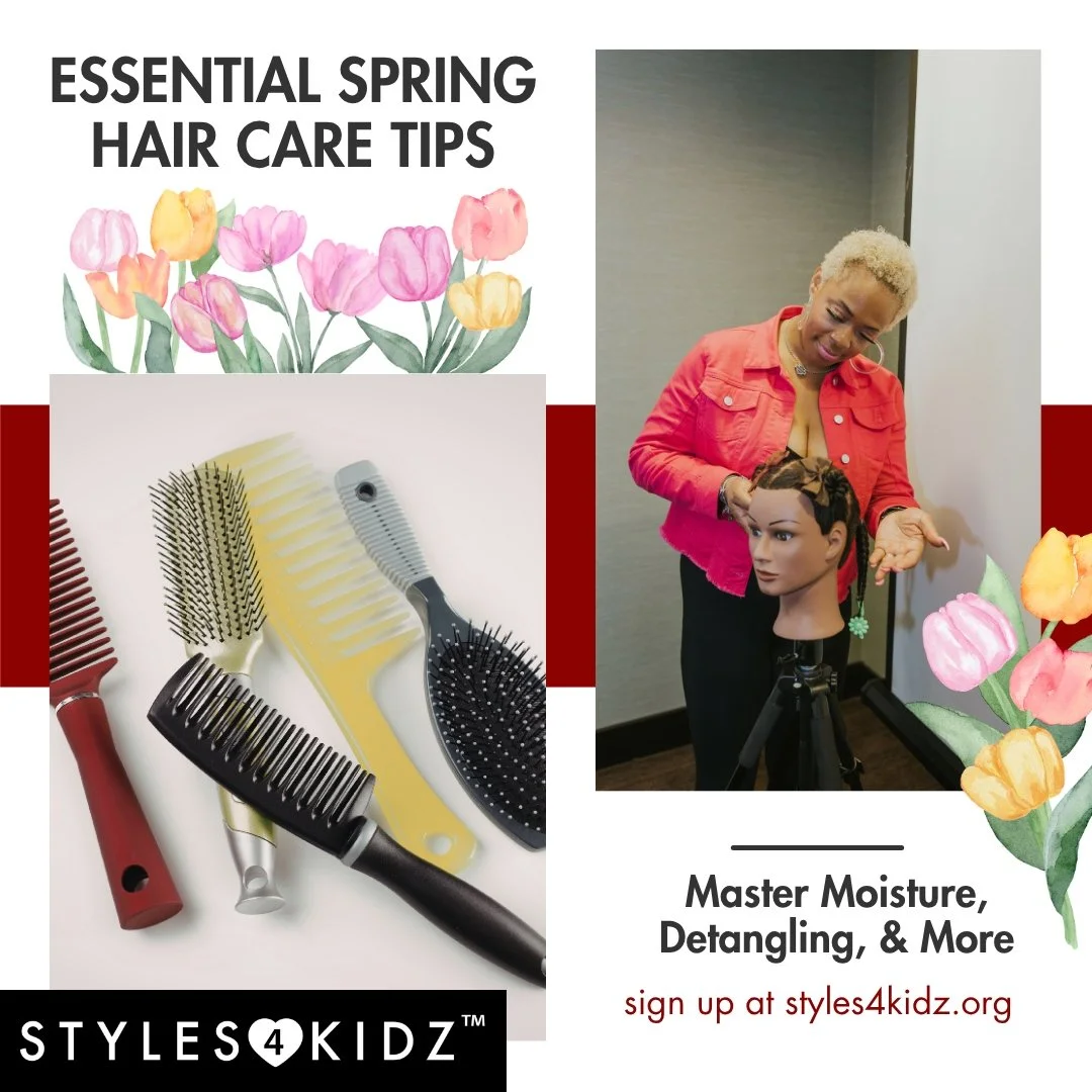 As the seasons change, so does the moisture level of your child's hair. Our workshops covers everything from proper detangling to selecting the right natural oils. Visit our website to sign up for an upcoming April class!
#Styles4Kidz #curlyhaircare 