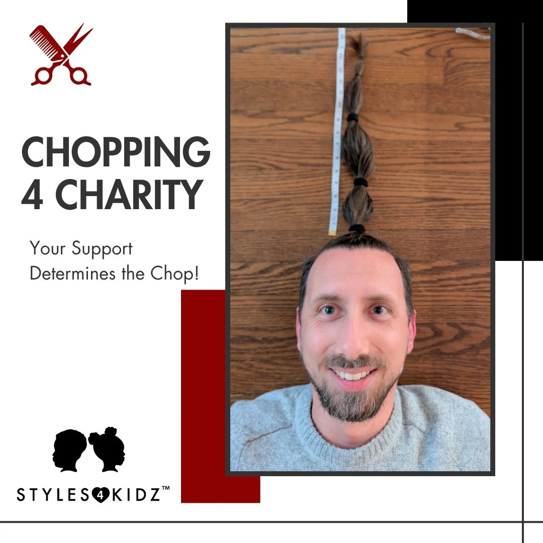 Your support determines how much hair gets chopped! ✂️👑 On May 30th, transracial adoptive dad Daniel Cothran is putting his own comfort aside and cutting his hair to support Styles4Kidz and donate to Wigs for Kids. 

The more funding you help him ra
