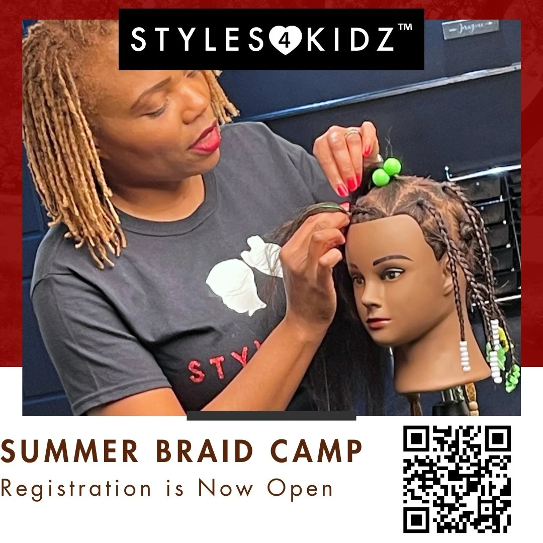 Give your child a summer of confidence! ☀️ Registration is open for Braid Camp. Choose from two sessions: June 11th&ndash;13th or July 9th&ndash;11th. They will learn essential hair care skills in a supportive, fun environment. Scan the QR code or cl