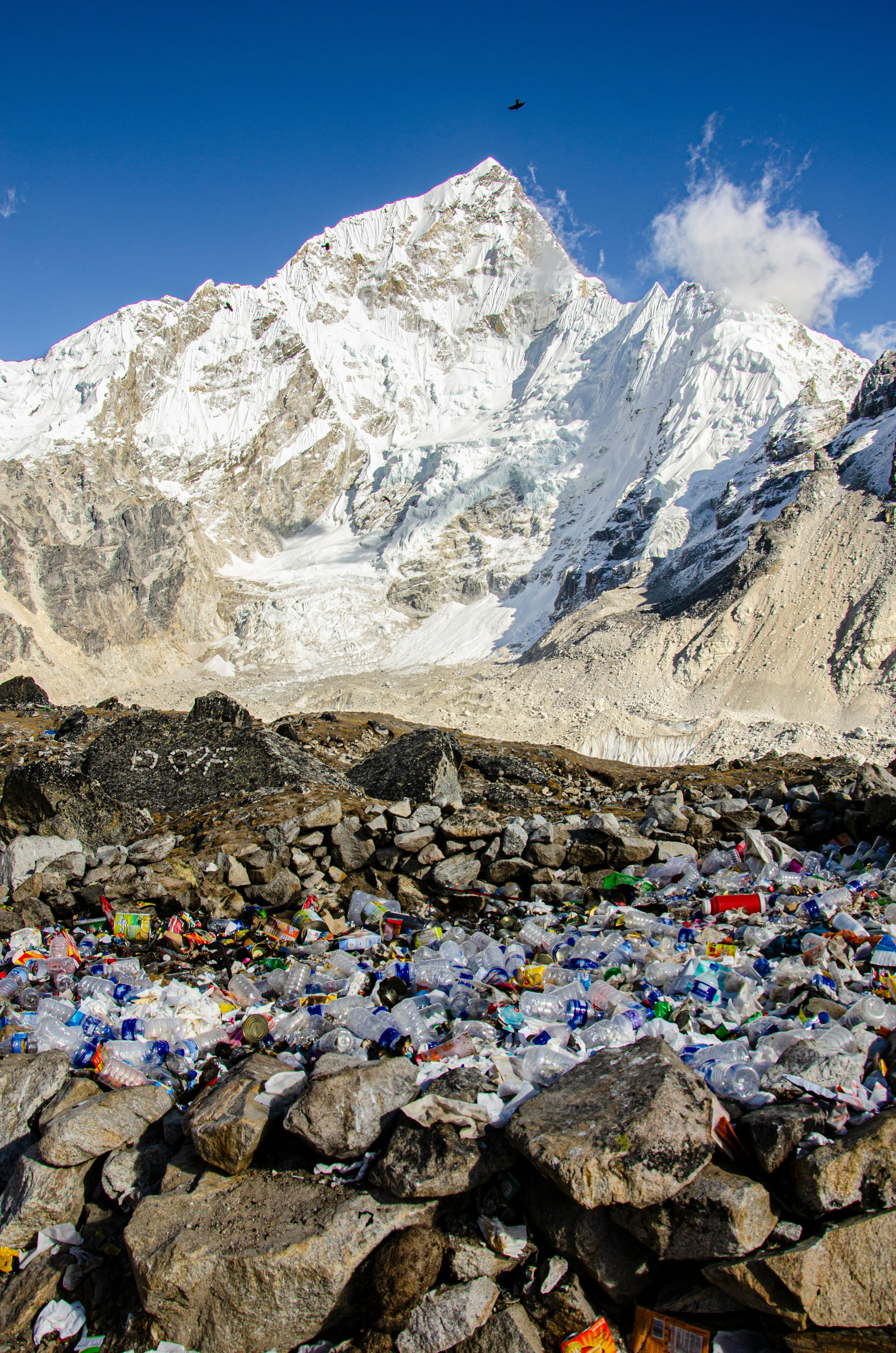 Plastic Pollution. Plastic Piles of trash and plastic bottles at the bottom of the Everest
