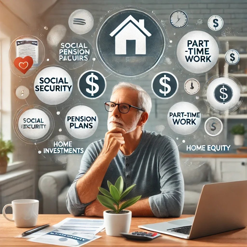 DALL·E 2025-02-11 08.11.01 - An illustration representing retirement planning_ A thoughtful middle-aged person sitting at a desk with financial documents, a calculator, and a lapt.webp