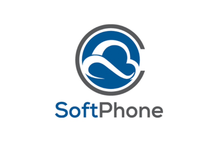 Logo of SoftPhone featuring a blue cloud with a black wave inside, encircled by a gray ring.