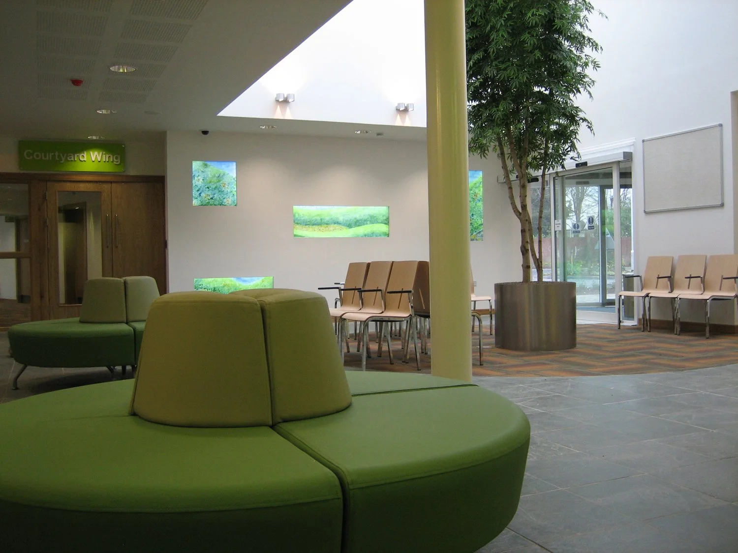 Series of backlit panels in a healthcare centre