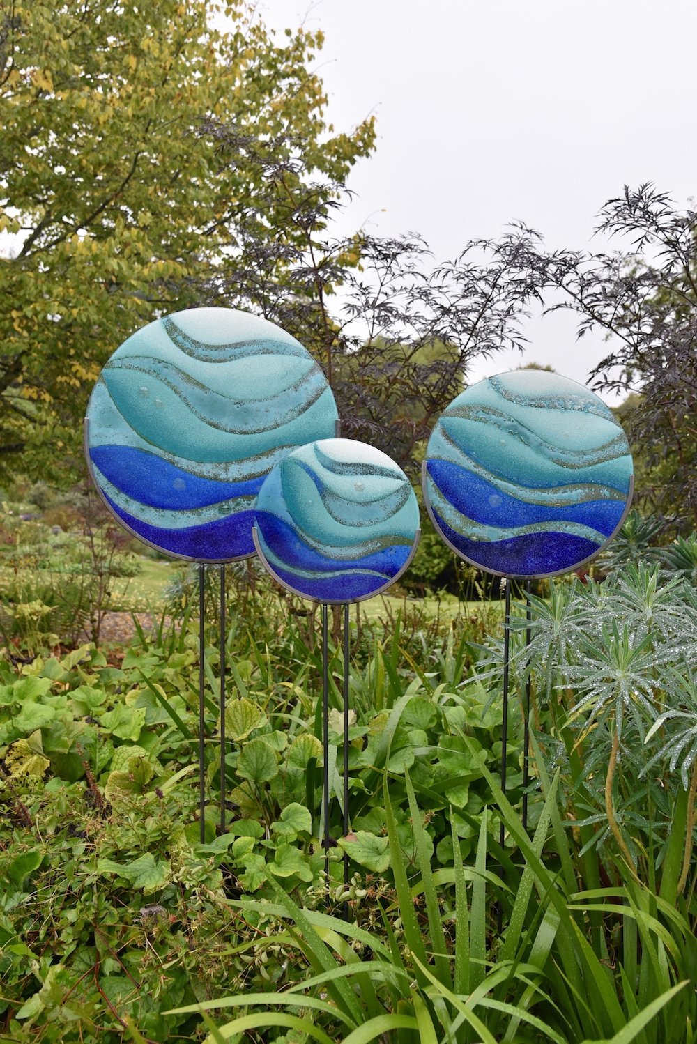 Trio of glass art panels