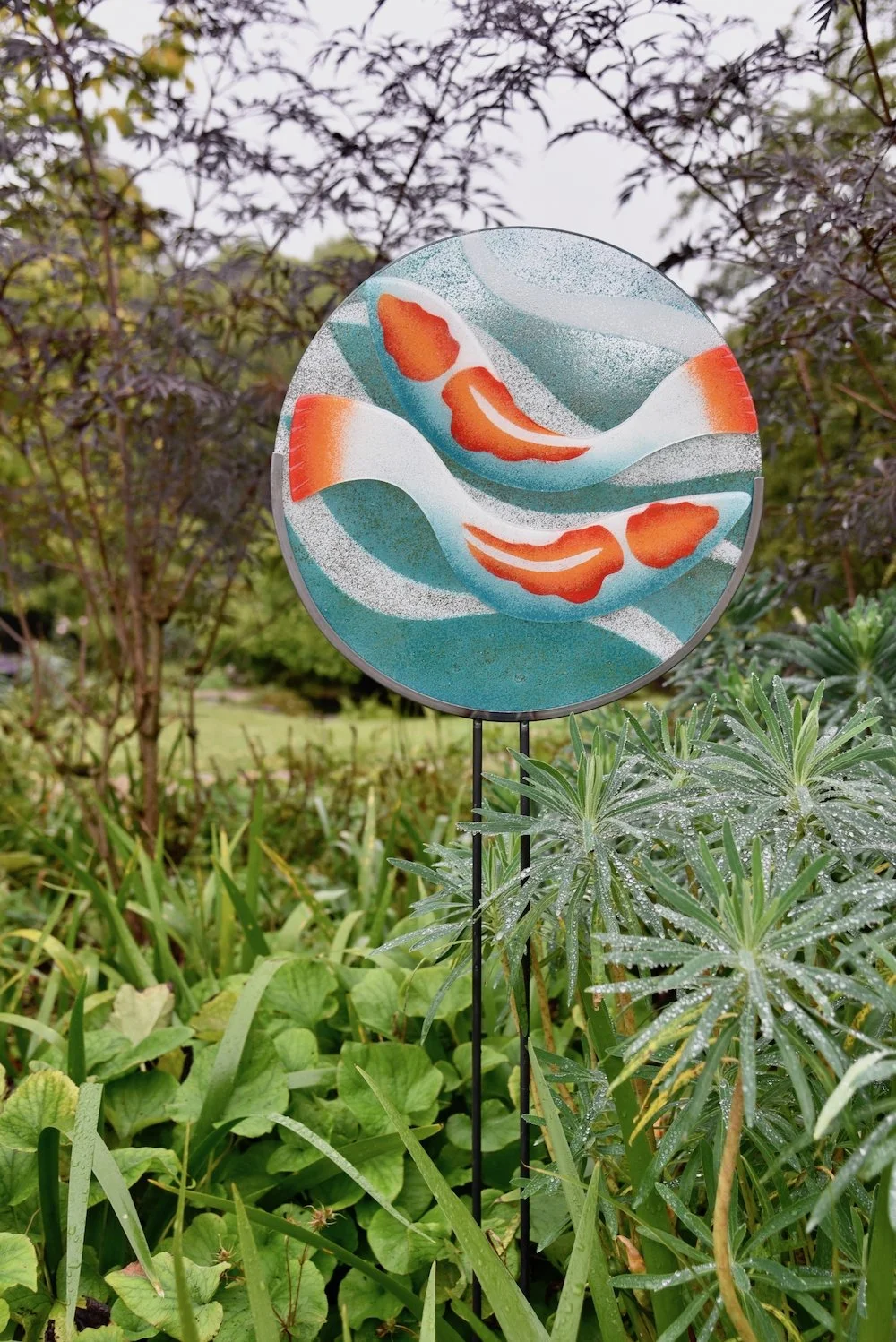 Two koi glass garden art
