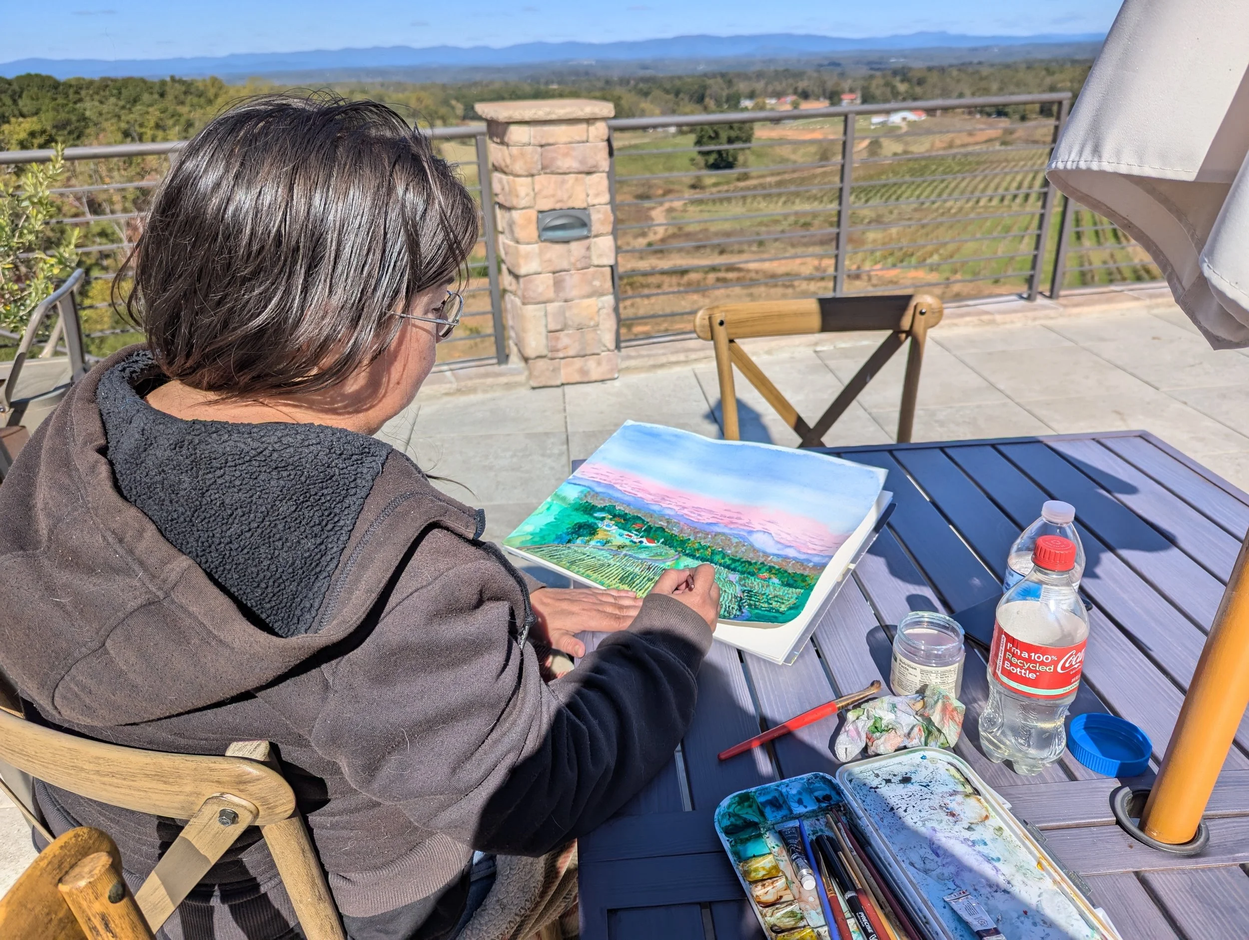 Seneca Leonard painting at Piccione Vineyards