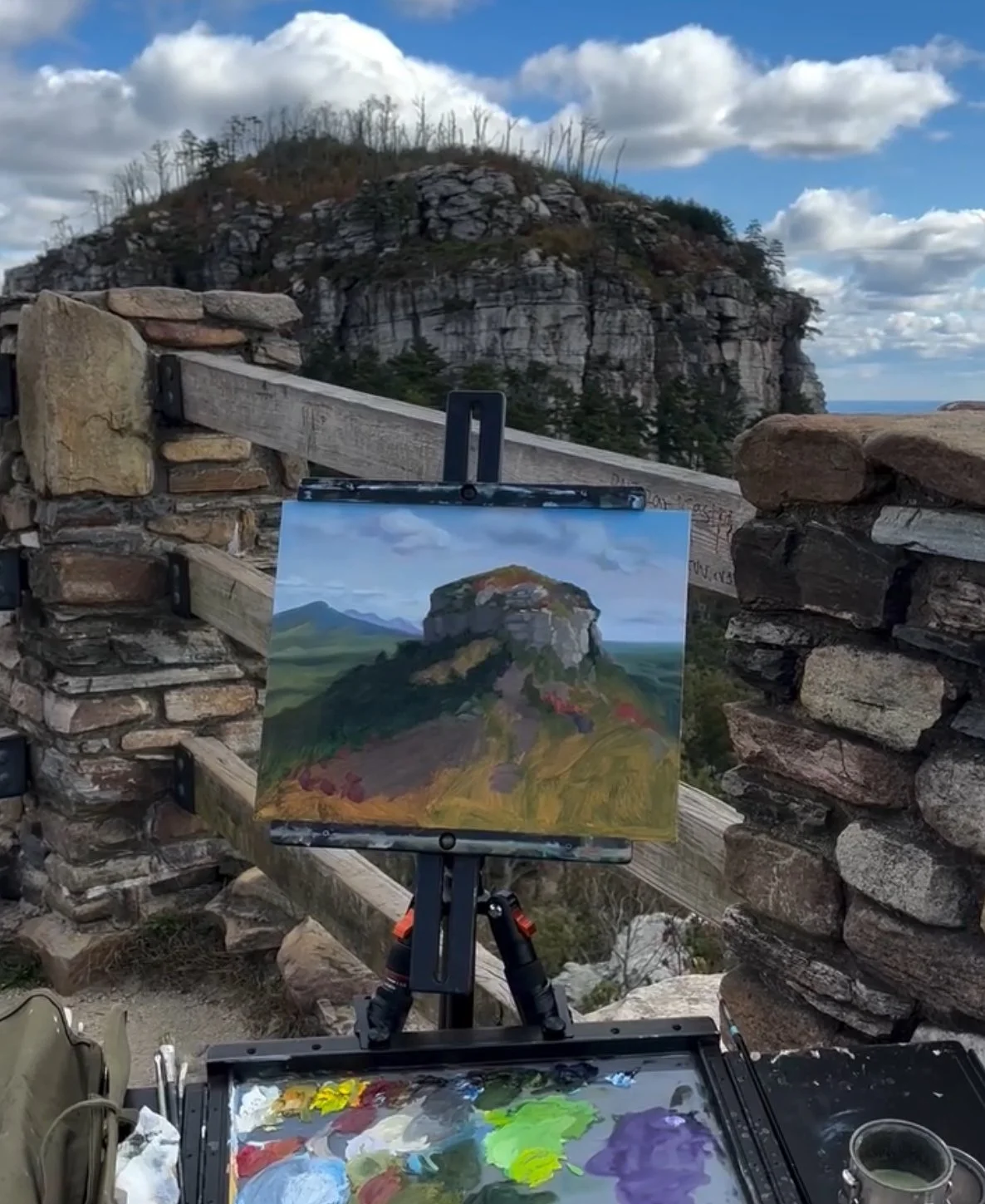 Jason Clewell painting at Pilot Mountain State Park