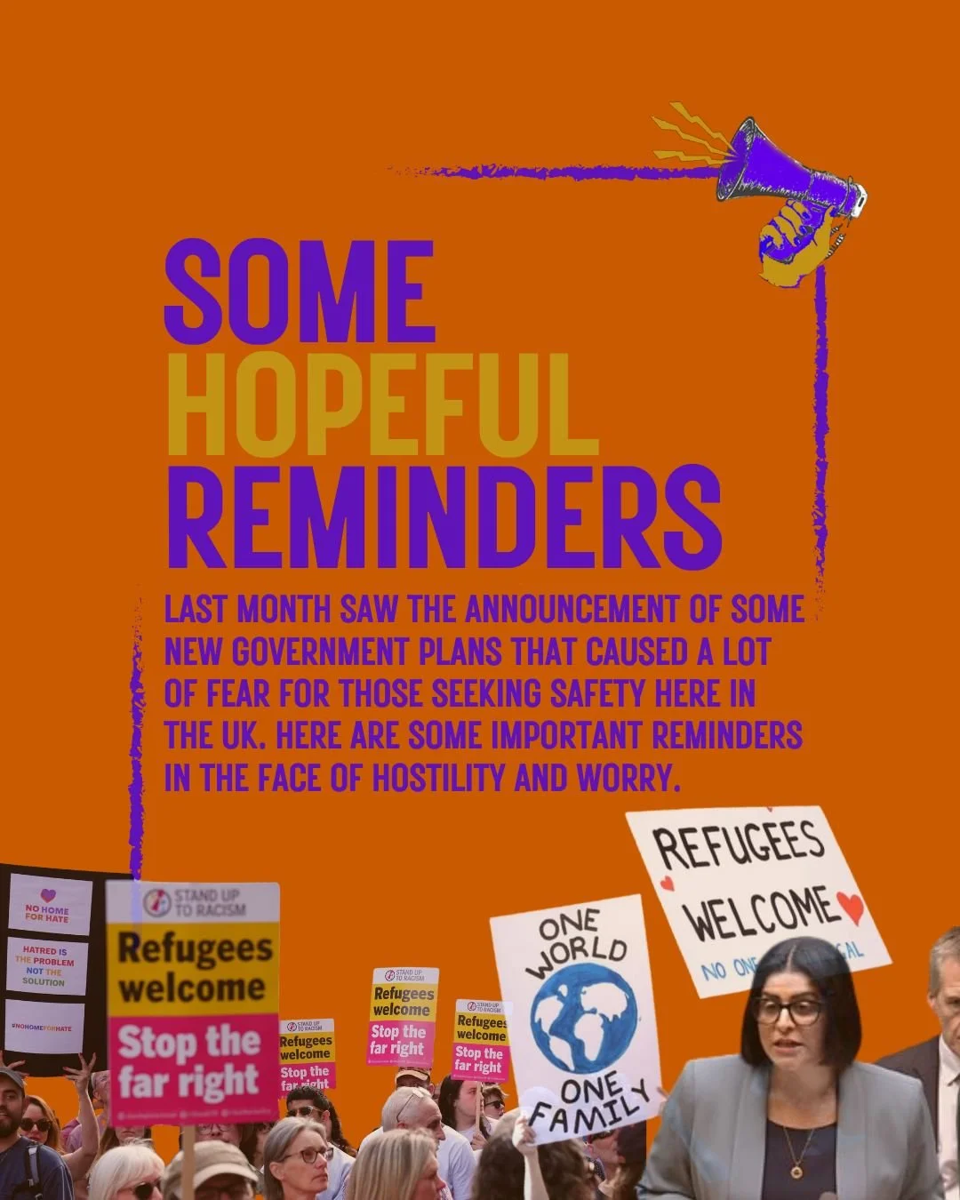 Some hopeful reminders

Follow these groups that are tacking action against the Government&rsquo;s new plans:
@refugeestogether
@mcrcityofsanctuary 
@bristolcityofsanctuary 
@southwarkcouncil